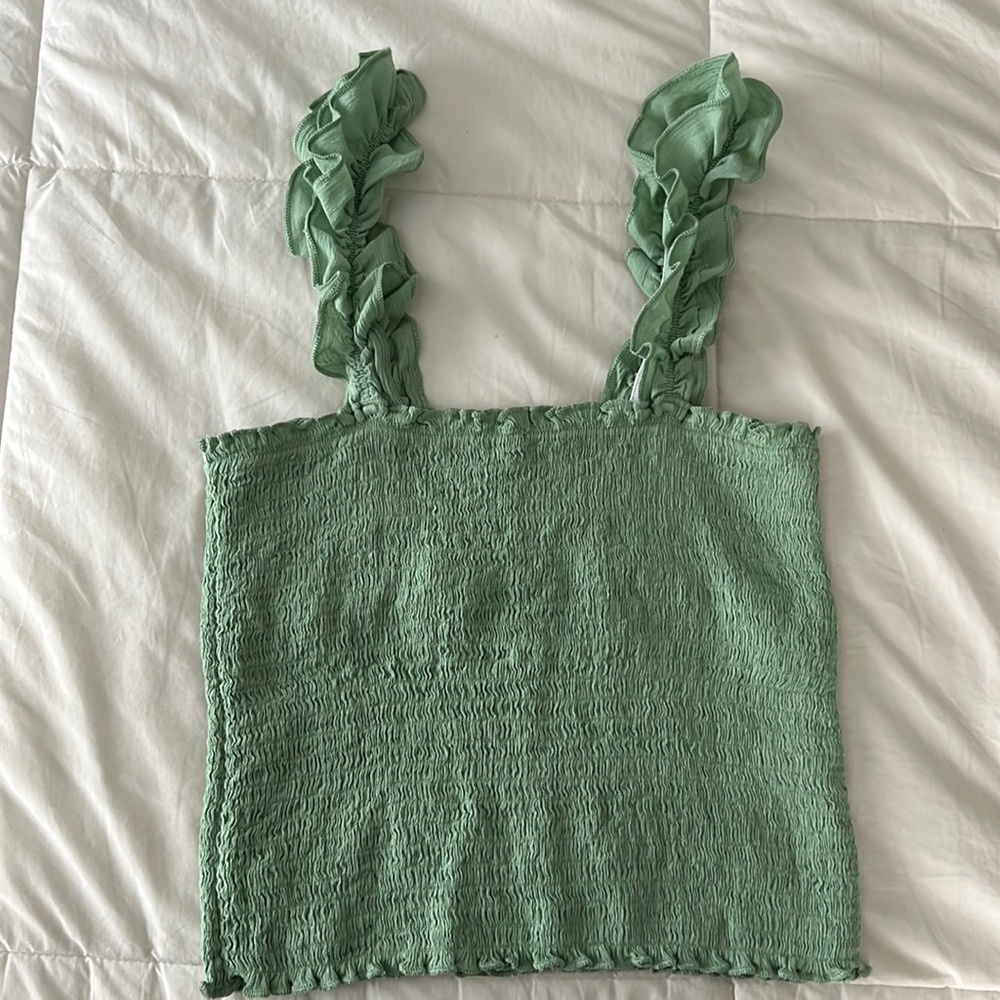 Aerie Green Jungle Thrills Smocked Cropped Tank Top